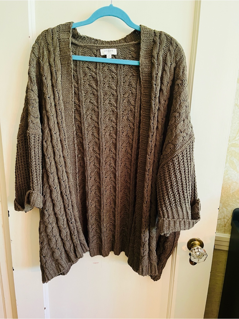 Umgee Dark Green Cable Knit Open Front Cardigan